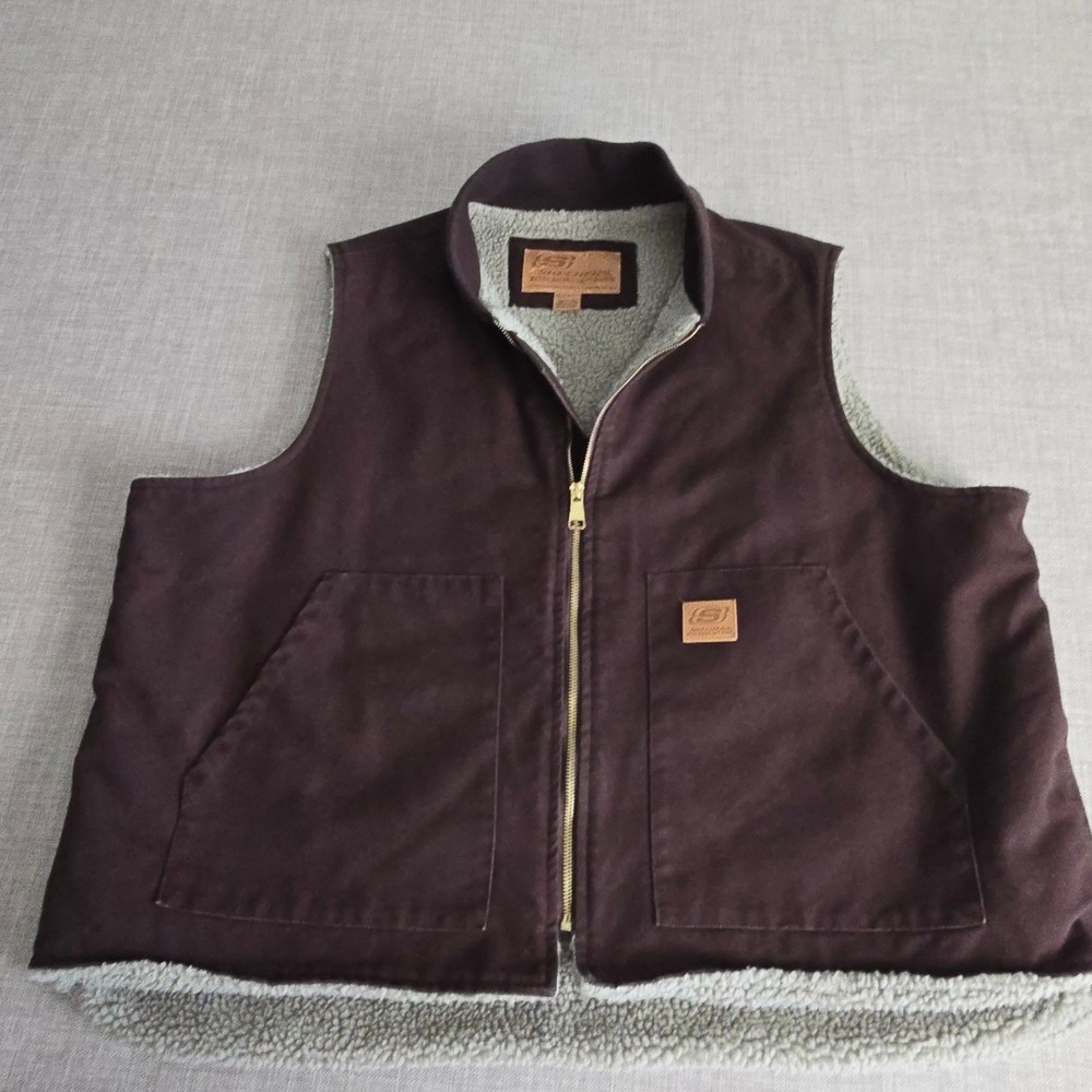 Skechers for Work Mens XXL Brown Canvas Sherpa Lined Full Zip Workwear Vest